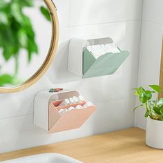 a bathroom sink with two toothbrush holders on the wall and a mirror above it