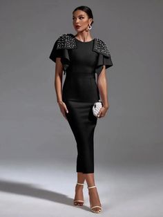 The Bandage Beaded Dress is a stunning fusion of style and comfort. perfect for those who love to make a statement. Crafted from a blend of polyester and spandex. this dress boasts a high stretch fabric. ensuring a flattering. slim fit that contours... Elegant Embellished Sheath Midi Dress, Black Elastane Evening Dress For Party, Glamorous Sheath Midi Evening Dress, Stretch Sleeveless Evening Dress In Elastane, Stretch Sleeveless Elastane Evening Dress, Fitted Sleeveless Elastane Evening Dress, Sleeveless Stretch Elastane Evening Dress, Summer Evening Bandage Dress Made Of Elastane, Evening Sheath Bandage Dress