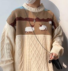 Cartoon Sheep, Streetwear Sweater, Harajuku Streetwear, Loose Pullover, Hip Hop Streetwear, Pullover Men, Knitted Pullover Sweaters, Character Outfits, Mode Outfits