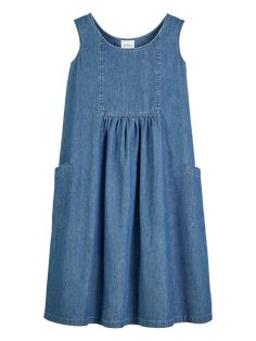 On its own or paired with a lightweight cardigan or wrap, this sundress is designed to keep you cool and comfortable all season long. It has a roomy, relaxed silhouette with a flattering yoke and gathers to lend shape and enhance this easy-to-wear style. The chambray is pure cotton and the perfect three-season weight (pair it with a tee on colder days). Roomy, relaxed sleeveless style Yoke border and gathering give shape Two slanted patch pockets Approx. 40" long 100% cotton Machine wash and dry Casual Cotton Dresses With Gathered Waist, Casual Dresses With Gathered Waist For Daywear, Relaxed Fit Dress With Gathered Waist For Spring, Spring Dresses With Gathered Waist And Relaxed Fit, Spring Daywear Sundress With Relaxed Fit, Spring Sundress With Relaxed Fit For Daywear, Relaxed Fit Summer Dress With Gathered Waist, Relaxed Fit Dress With Gathered Waist For Summer, Casual Midi Dress With Gathered Waist For Daywear