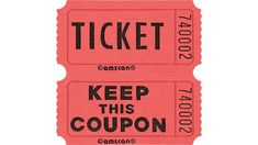 two pink tickets with the words ticket to keep this coupon on them are shown