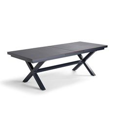 the table is made from black wood and has an x - shaped design on it