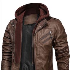 Reposhing This Item I Purchased From @Katieross880. I Tried It On Once, But It Was Not The Right Size Questions? Leave A Comment Below! Brown Hooded Jacket With Zipper For Winter, Winter Brown Hooded Jacket With Zipper, Outdoor Leather Jacket With Detachable Hood, Fitted Brown Outerwear For Outdoor Activities, Winter Outdoor Leather Jacket With Detachable Hood, Hooded Leather Jacket For Winter Outdoor, Hooded Leather Jacket For Winter, Hooded Leather Jacket With Pockets For Cold Weather, Casual Leather Jacket With Adjustable Hood For Winter