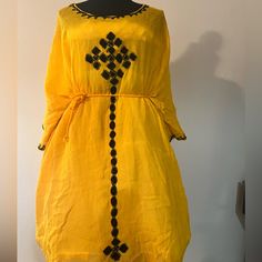 Ethiopian Free Size Yellow Bohemian Evening Dress, Bohemian Yellow Evening Dresses, Yellow Silk Beach Dress, Yellow Silk Dress For Vacation, Yellow Silk Vacation Dress, Traditional Spring Tunic Midi Dress, Ethiopian Dresses, Beautiful Ethiopian, Puffy Sleeve Dress