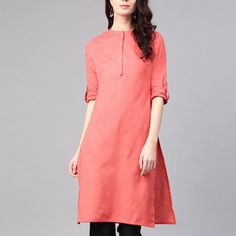 Brand New W Women Coral Pink Solid Straight Kurta. Fabric : Cotton Shape : Straight Neck : Mandarin Collar Sleeve Styling : Roll-Up Sleeves Product Details :Coral Pink Solid A-Line Kurta, Has A Mandarin Collar With Half Button Placket, Three-Quarter Sleeves, Straight Hem, Side Slits Material & Care : 88% Cotton And 12% Linen Style Note : Show Off Your Elegant Style With A Brand New Kurta From W. Dress Up For Your Next Family Event By Pairing This Coral Piece With Your Best Kolhapuris Flats And S Casual Pink Cotton Kurta, Casual Pink Kurta For Summer, Casual Pink Summer Kurta, Pink Cotton Kurta For Spring, Casual Straight Kurta For Work, Red Kurta For Spring, Casual Summer Workwear Kurta, Casual Spring Workwear Kurta, Kurta Dress