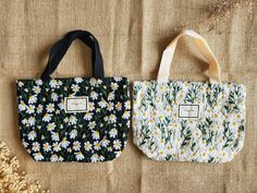 "★ Daisy Embroidered Lunch Bag - Eco friendly and cute. This reusable tote is perfect for carrying as a lunch bag, for grocery shopping, for park essentials such as food, water, keys, phone sunscreen and other personal items.  - Size: width 2\" x height 9\" x bottom 4\" (29 x 22 x 10cm). Handle 6\" (15cm) - Closure type: metal snap button - Two layers: outside corduroy, inside canvas. - Perfect for daily use - Cute gift for your mom, sister, friends, teachers, or for yourself" Cute Large Capacity Rectangular Canvas Bag, Portable Bag For Spring Gifts, Portable Bags As Spring Gifts, Cute Large Capacity Bags Perfect For Gifts, Spring Square Canvas Bag For Daily Use, Portable Pouch Canvas Bag For Daily Use, Cute Rectangular Canvas Bag For Daily Use, Portable Canvas Pouch Bag For Daily Use, Cute Large Capacity Canvas Pouch Bag