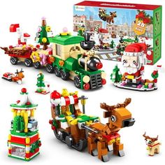 the lego christmas train is set to be built with all kinds of toys, including santa's sleigh and reindeers