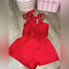 Victoria’s Secret Sleep Romper Victoria's Secret Red Summer Sleepwear, Red Sleepwear For Summer Party, Red Summer Party Sleepwear, Sleep Romper, Women's Intimates, Victoria’s Secret, Short Hair, Victoria's Secret, Pajamas