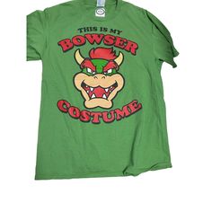 this is my bower costume t - shirt in green with an angry demon on the front