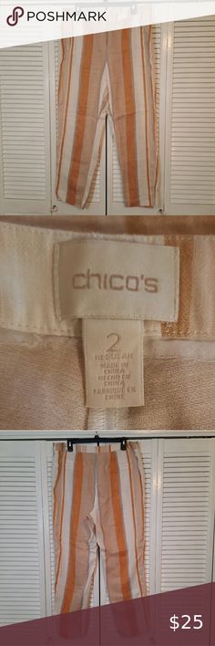 Chico's striped linen blend crop pants sz 2 12/14 *T Cover Pic, Linen Blend Pants, Crop Pants, Striped Linen, Cropped Pants, Linen Blend, Zipper, Plus Fashion, Pants