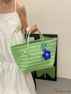 BirdinBag - Korean-inspired Plastic Woven Handbag - Practical and Stylish Shopping Companion Diy Supplies, Shoulder Tote Bag, Shoulder Tote, Green Bag, Free Gifts, Holiday Season, Tote Bag, Party Supplies, Handbags