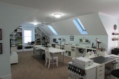 an attic kitchen with lots of counter space