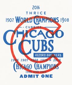 the chicago cubs logo is shown in red, white and blue on a white background