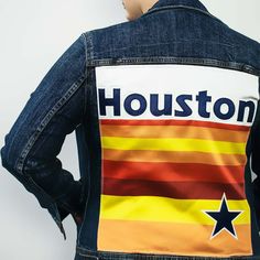 Custom Houston Baseball Team Retro Rainbow Dark Denim Jacket For Women Add this beautiful custom retro Houston baseball team themed denim jacket to your wardrobe collection. Trends may come and go but you can't go wrong with these jean jackets. PRODUCT DETAILS Comfortable stretch and a slightly tailored fit. Spread collar, with six-button placket. Long sleeves with buttoned cuffs. Button-flap patch pockets at chest; slanted welt pockets in front. Seamed yoke. Contrast topstitching. Soft, dark-wa Diy Apron, Dark Denim Jacket, Retro Rainbow, Custom Jacket, Jacket For Women, Baseball Team, Dark Wash Denim, Dark Denim, Diy Clothes