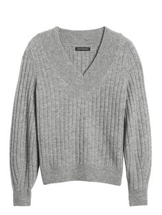 Aire Ribbed V-Neck Sweater | Banana Republic Cozy Soft Knit V-neck Sweater For Work, Gray Soft Knit V-neck Sweater, Spring Cable Knit V-neck Sweater, Gray Textured Knit V-neck Sweater, Gray Knit V-neck Sweater For Spring, Trendy V-neck Textured Knit Sweater For Layering, Trendy Textured Knit V-neck Sweater For Layering, Ribbed Cuff V-neck Sweater For Fall, Versatile V-neck Knit Sweater