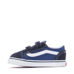 Keep your kids' look classic in the Vans Old Skool V toddlers' sneakers. Originating from the popular Old Skool, the Old Skool V features the same infamous sidestripe, suede uppers, and padded collars. These skate shoes go the long haul no matter what your day has in store. Two hook and loop straps for secure fit. Sturdy canvas and suede uppers. Re-enforced toecaps to withstand wear and tear. Midsole cushioning for all-day comfort. Padded collars for support and flexibility. Signature Vans waffl Sporty School Sneakers By Vans, Vans Low-top Sneakers For School, Sporty Vans Sneakers For School, Navy Vans Sneakers With Round Toe, Sporty Navy Low-top Skate Shoes, Navy Vans Skate Shoes For Streetwear, Sporty Non-slip Vans Sneakers, Casual Navy Low-top Skate Shoes, Vans Sporty Non-slip Sneakers