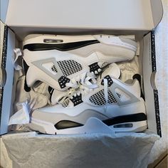 Jordan Fours Brand New In The Box With The Receipt Never Been Worn Jordan Fours, Jordan Cement, Cement 4s, Nike Shoes Women Fashion, Jordan 4’s, Pretty Sneakers, Preppy Shoes, Jordan 4s, Pretty Shoes Sneakers