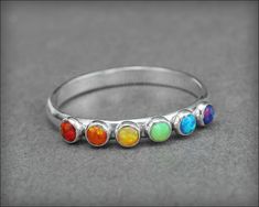 Multi Opal Ring - (choose # of opals) – LE Jewelry Designs Spiritual Opal Promise Ring, Adjustable Sterling Silver Moonstone Birthstone Ring, Adjustable Opal Ring For Anniversary, Stackable Opal Birthstone Ring For Promise, Stackable Opal Birthstone Promise Ring, Stackable Opal Promise Ring, Round Opal For Jewelry Making, Opal Ring With Bezel Setting, Opal Ring With Bezel Setting For Promise