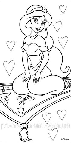 the little mermaid is sitting on her stomach and smiling at the camera, with hearts in the background