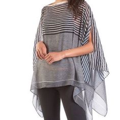 New Black And White Poncho Tie Up On The Sides Or Wear It Down Nwt Casual Black Summer Poncho, Chic Beach Cover-up Poncho, Chic Black Beach Cover-up Top, Casual Black Top For Beach Cover-up, Black Poncho For Vacation, Chic One Size Beach Cover-up Top, Chiffon Crop Top, White Poncho, Girls Vacation