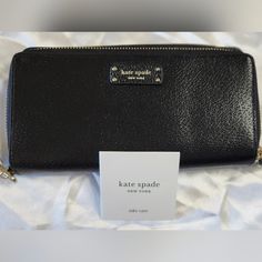 Brand New With Tags Kate Spade Jeanne, Black Leather Wallet, Carryall Wristlet, Double Compartment Black In Color Gold Tone Hardware Exterior Slip Pocket 3 Large Interior Compartments 2 Long Interior Slip Pockets 1 Interior Zipper Pocket 12 Card Slots Size 8” X 5.5” X 1.75” Formal Kate Spade Clutch, Kate Spade Black Evening Wallet, Elegant Black Kate Spade Wallet, Black Leather Wallet, Large Wallet, Kate Spade New York, Leather Wallet, Card Slots, Zipper Pocket