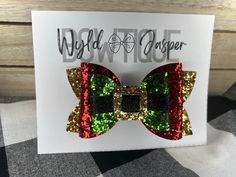 "-All items are handmade by me -All bows have an alligator clip unless otherwise stated, and can be attached to nylon headbands -Orders are shipped within 1-3 business days -Contact me with any questions or custom requests. -Wholesale orders are welcome -Most bows are 4\" unless otherwise stated -Piggies are 2\" unless otherwise stated" Elf Belt, Glitter Canvas, Glitter Bow, Nylon Headbands, Barrette Clip, Christmas Elf, Barrettes, Alligator, Elf