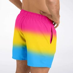 These subtle ombre gradient swim trunks are a great way to show your Pansexual pride in a unique way! Doubles as shorts and swimwear, for those hot summer days. Cute and vibrant ombre gradient design in the colors of the Pan pride flag. Drawstring & elastic waistband 2 side pockets Above-the-knee length Inner mesh lining Polyester Handmade to order: This item ships in 4-8 business days (Average time is 5 days) Please use the Size Guide for proper fitting. If you are between sizes, choose the lar Beachwear Color Block Swim Trunks, Multicolor Short Length Swimwear For Pool, Multicolor Color Block Shorts For Summer, Color Block Swim Trunks For Beach, Multicolor Beachwear Shorts For Pool, Color Block Beachwear Swim Trunks, Color Block Beachwear Swim Trunks For Beach, Beachwear Color Block Swim Trunks For Beach, Beach Season Color Block Shorts