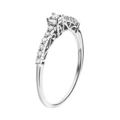 Adorned with radiant round-cut diamonds, this promise ring is a stunning symbol of your devotion. Click on this JEWELRY & WATCHES GUIDE to learn about fit, styles, materials and more!RING DETAILS Width: .12 in. Metal: sterling silver Features: filigree detailing DIAMOND DETAILS Total weight: 1/6 ct. Shape: round Color grade: H-I Clarity: I2-I3 Setting: prong Image(s) may be enlarged to show detail.Diamond weights are approximate. Diamond total weights may vary between .01 and .08 ct. Some diamon Asscher Cut Diamond Promise Ring In Fine Jewelry Style, Asscher Cut Diamond Promise Ring, Promise Asscher Cut Ring With Diamond Accents, Wedding Rings With Emerald Cut Diamond Accents, Asscher Cut Ring With Diamond Accents For Promise, Emerald Cut Rings With Diamond Accents For Wedding, Anniversary Rings With Halo Design And Radiant Cut, Anniversary Ring With Radiant Cut And Halo Design, Emerald Cut Diamond-accented Stackable Wedding Rings