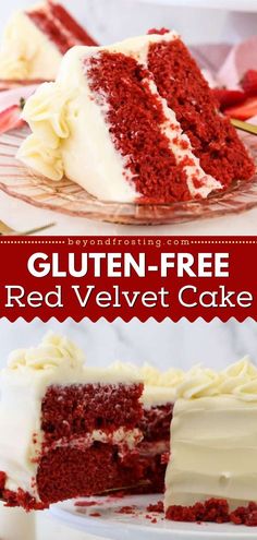 Try this gluten-free red velvet cake recipe! Topped with cream cheese frosting, this layer cake is a decadent gluten-free dessert. This easy Valentine's Day treat is also great for other special occasions! Gluten Free Red Velvet Cake Recipe, Gluten Free Red Velvet Cake, Red Velvet Cake Recipe Easy, Moist Red Velvet Cake, Gluten Free Red Velvet, Gluten Free Valentines, Bolo Red Velvet, Gluten Free Cake Recipe, Red Velvet Cake Recipe