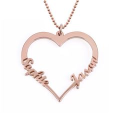 18k Rose Gold Plated Heart Necklace Heart Shaped Necklace, Gold Name Necklace, Necklace Brands, Silver Heart Necklace, Gold Plated Chains, Heart Jewelry, Heart Pendant Necklace, Gold Gold, Name Necklace