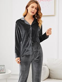 Night Suit, Pajama Party, Pop Fashion, Grey Fashion, Pajamas Women, Women Lingerie, Pajama Set