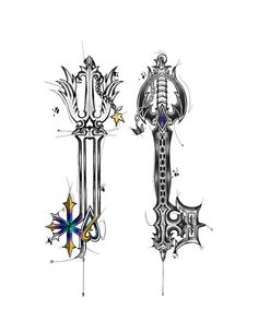 two different types of swords with designs on them