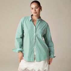 Garçon shirt in striped cotton poplin Chic Cotton Shirt With Vertical Stripes, Chic Striped Cotton Shirt, Striped Cotton Blouse For Daywear, Cotton Shirt With Vertical Stripes For Daywear, Vertical Stripes Cotton Blouse For Work, Cotton Vertical Stripes Blouse For Work, Usa Swimming, Embellished Shirt, Stewart Tartan