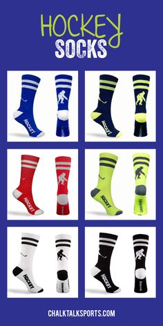 the hockey socks are all different colors and sizes, but one is for each team