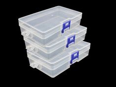 three plastic storage containers stacked on top of each other