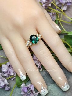 Green Quartz & Pearl Ring, Dark Emerald Green Handmade Ring Hydrothermal Green Quartz, May Birthstone Vintage Oval Engagement Rings, Dark Emerald Green, Mystic Topaz Ring, Iridescent White, Green Hand, Swarovski Crystal Beads, Diy Rings, Bezel Set Diamond, Emerald Engagement