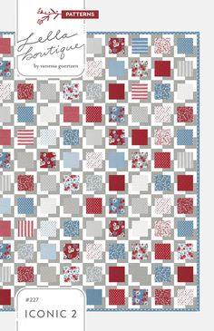 an american flag quilt is shown with the pattern in red, white and blue