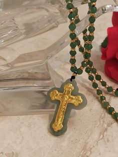 "ONE OF A KIND LUXURY SOLID 18KT GOLD HANDMADE Crucifix Cross Necklace NATURAL GEMSTONE Rosary Beads HANDMADE Christian Sacred Jewelry Bedside Necklace Rosary Prayer Christian God Protection Jewelry. ❤ LOOKING FOR A SPECIAL RELIGIOUS GIFT Look no further; Christian SOLID 18KT GOLD Rosary Prayer Beads a perfect gift for Baptism, Birthday, Christening, Newborn,Wedding, Engagement, Anniversary, First Communion,Confirmation, Graduation & Christmas. Ideal for any occasion Pray to God and go to sl Gold Crucifix Necklace, Sacred Jewelry, Crucifix Necklace, Gold Rosary, Rosary Prayer, Rosary Necklace, Natural Gemstone Jewelry, Rosary Beads, Easter Sunday