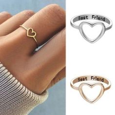 Brand New! Color: Gold Women Girl Best Friend Hollow Love Heart Ring Friendship Metal Rings Jewelry Gift Friendship Rings For 3 Best Friends, Cute Friend Rings, Friendship Rings For 5 Best Friends, Bff Rings For 2 Cheap, Friendship Band Ring, Match Rings For Best Friends, Friendship Trio Rings, Affordable Personalized Braided Bracelets For Best Friend Gift, 3 Bff Rings