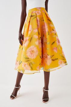 Style: Midi SkirtFabric: OrganzaLength: Midi Printed Organza, Full Midi Skirt, Quick Delivery, Midi Skirt, Buy Online, Shop Now, Skirt, Yellow