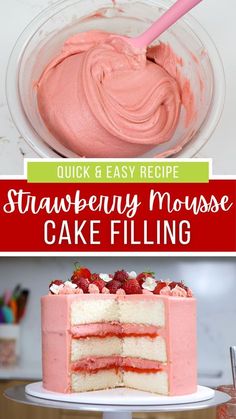 strawberry mousse cake filling recipe with text overlay