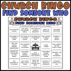 a church bingo game with the words find someone who