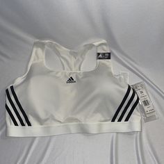 Adidas Medium Support Sports Bra 89% Polyester 11% Spandex Excluding Mesh 3x Nwt T2159 White Sports Bra With Built-in Padding, Adidas White Activewear With Three Stripes, White Activewear With Light Support For Sports, Sporty White Activewear With Built-in Padding, White Sporty Activewear With Built-in Padding, White Moisture-wicking Activewear For Sports, White Moisture-wicking Sports Activewear, Supportive White Activewear For Running, Supportive White Go-dry Activewear