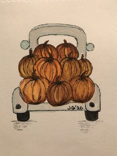 a drawing of pumpkins in the back of a truck