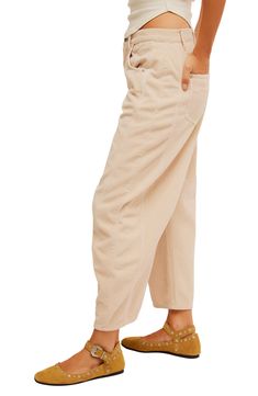 Structured barrel legs lend retro shape to cotton-corduroy pants fashioned with handy pockets and an ankle-length inseam. 25 1/2" inseam; 20" leg opening; 12" front rise; 14" back rise (size 29) Zip fly with button closure Five-pocket style 100% cotton Machine wash, line dry Imported Wide Leg Corduroy Bottoms With Side Pockets, Spring Corduroy Tapered Leg Pants, Corduroy Bottoms With Patch Pockets, Spring Tapered Leg Corduroy Bottoms, Corduroy Bottoms With Straight Leg And Side Pockets, Corduroy Bottoms With Side Pockets And Straight Leg, Corduroy Straight Leg Bottoms With Patch Pockets, Spring Tapered Leg Corduroy Pants, Corduroy Straight Leg Bottoms With Side Pockets