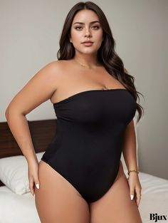 Bjux - Premium Plus Size Shapewear: Womens Solid Seamless Tummy Control Strapless Jumpsuit Body Shaper for a Sensual Figure Black Strapless Shapewear Bodysuit, Seamless Bandeau Shapewear Swimwear, Strapless Black Seamless Bodysuit, Black Strapless Seamless Bodysuit, Black Strapless Seamless Shapewear, Seamless Solid Color Bandeau Bodysuit, Black Stretch Bandeau Bodysuit, Black Bandeau Stretch Bodysuit, Black Strapless Stretch Bodysuit