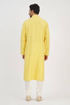 Yellow chanderi kurta with jaal hand embroidery. Comes with cream churidar. - Aza Fashions Cotton Churidar With Chikankari Embroidery For Puja, Unstitched Naqshi Traditional Wear For Diwali, Yellow Semi-stitched Traditional Wear With Naqshi, Yellow Traditional Wear With Naqshi For Eid, Puja Churidar With Chikankari Embroidery In Straight Kurta Style, Puja Churidar With Chikankari Embroidery And Straight Kurta, Diwali Traditional Chanderi Wear With Naqshi Details, Diwali Naqshi Chanderi Traditional Wear, Straight Kurta With Cutdana For Puja