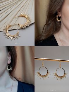 золотые серьги из бисера солнце Sun Earrings, Earring Crafts, Swarovski Earrings, Ornaments Diy, Golden Hour, Gold Earrings, Aura, Beaded Jewelry