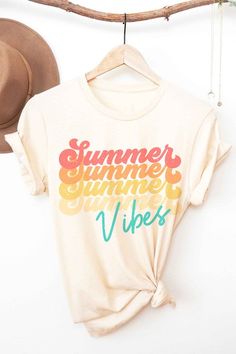 SUMMER VIBES GRAPHIC T-SHIRT** PLUS SIZE AVAILABLE: 10841X-TS-PLUS **- Premium 4.2 oz., 100% airlume combed and ringspun cotton- Retail fit- Unisex sizing- Shoulder taping- Sideseamed- Pre-shrunk* SUMMER, SUMMER TEE, SUMMER GRAPHIC, SUMMER OUTFIT, BEACH, OCEAN, SAND, SUN, SWIM, VACATION, TRAVEL, OUTDOOR, CAMPING Style: CASUAL Print / Pattern: SUMMER VIBES Silhouette: TEE Fit: UNISEX Neck Line: CREW Sleeve: SHORT Made In: USAFabric Contents: 100% COTTON Stretch fabric Non-sheer fabric Care Instru Summer Graphic Tees, Summer Outfit Beach, Ocean Sand, Camping Style, Trendy Graphic Tees, Vinyl Ideas, Los Angeles Style, Beach T Shirts, Simple Tshirt