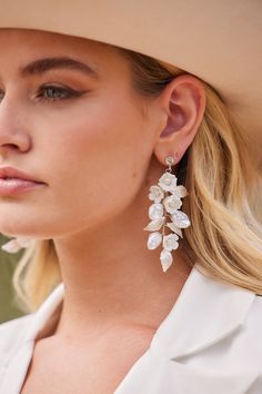 Nat White and Silver Flower Earrings Mother Of The Bride Hair, 12th Tribe, Long Sleeve Sequin Dress, Flower Drop Earrings, Silver Flower Earrings, Deodorant Stains, Diamond Stud, Silver Drop Earrings, Floral Earrings